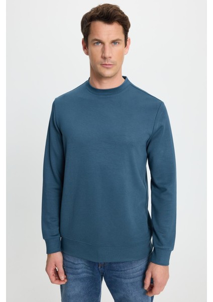 Erkek Relax Fit Rahat Kesim Uzun Kollu Bisiklet Yaka Koyu Petrol Sweatshirt fiyatları
