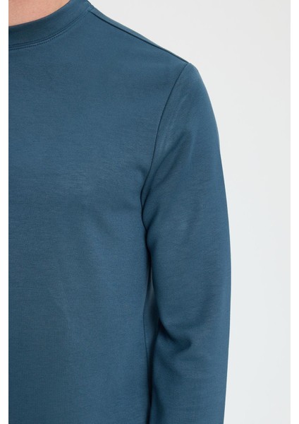 Erkek Relax Fit Rahat Kesim Uzun Kollu Bisiklet Yaka Koyu Petrol Sweatshirt modelleri