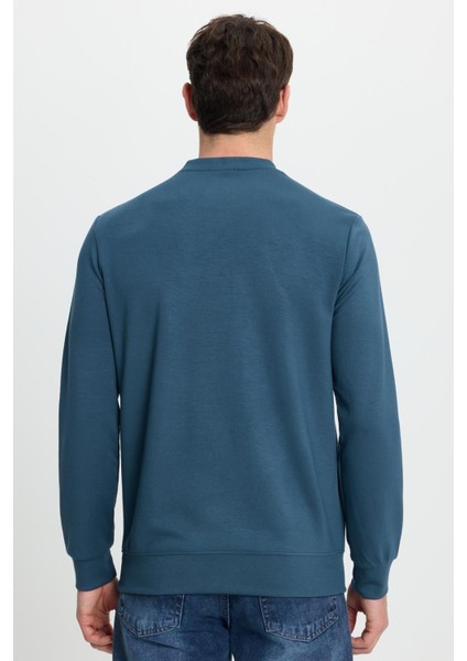 Erkek Relax Fit Rahat Kesim Uzun Kollu Bisiklet Yaka Koyu Petrol Sweatshirt
