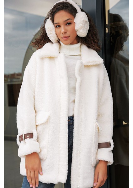 Kadın Bdart Oversize Cepli Peluş Ceket Taba Doğal
