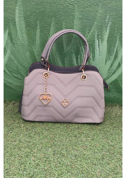 Zigzag Desenli Koyu Gri Kadın El ve Omuz Çantası - Zarif Günlük Model