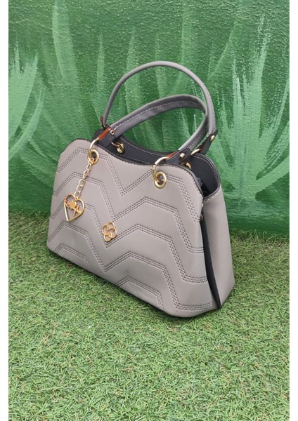 Zigzag Desenli Koyu Gri Kadın El ve Omuz Çantası - Zarif Günlük Model fiyatları