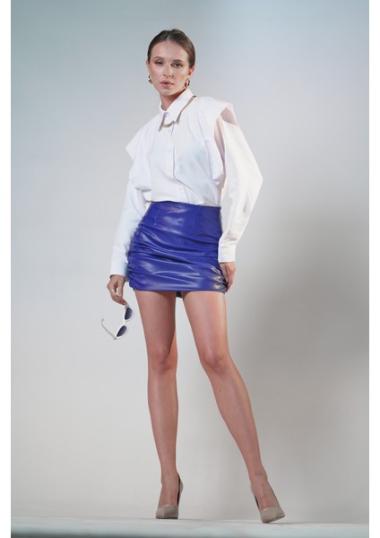 Deri Görünümlü Mini Etek