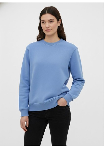 Unisex Relax Fit Rahat Kesim Pamuklu Yumusak Dokulu Içi Polarli Bisiklet Yaka Sweatshirt fırsatları