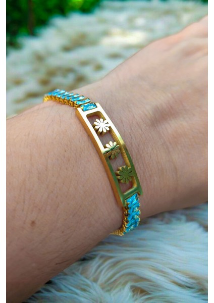 Altın Rengi Çiçek Kadın Bileklik (Ayarlanabilir)
