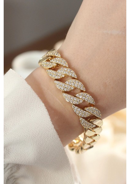 Vip Seri Pirinç Ortası Zirkon Taşlı Renk Gurmet Bileklik