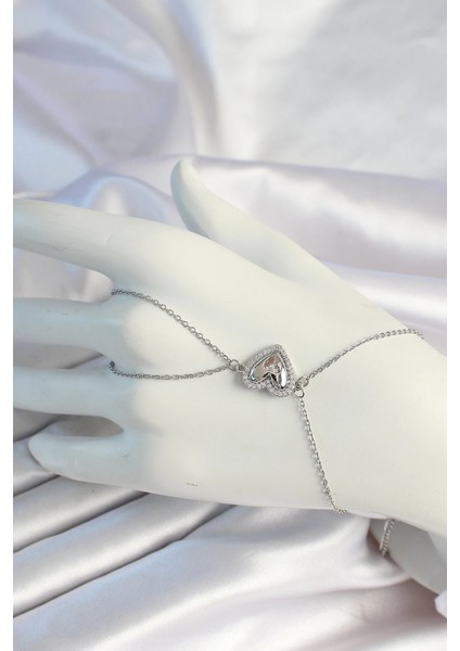 316L Çelik Zincirli Gümüş Renk Kalp Figürlü Zirkon Taşlı Şahmeran