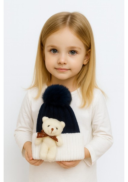 Ponponlu Ayıcıklı Çift Renk Unisex Çocuk Bere modelleri