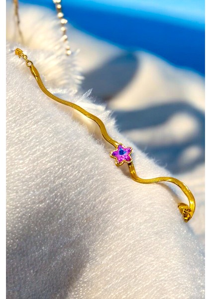 Mor Yıldızlı Kadın Bilekliği (Altın & Gümüş Renklerde) (Ayarlanabilir)