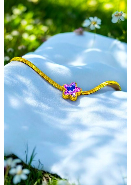 Mor Yıldızlı Kadın Bilekliği (Altın & Gümüş Renklerde) (Ayarlanabilir) modelleri