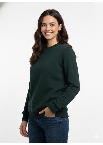 Unisex Relax Fit Rahat Kesim Pamuklu Yumusak Dokulu Içi Polarli Bisiklet Yaka Sweatshirt fırsatları