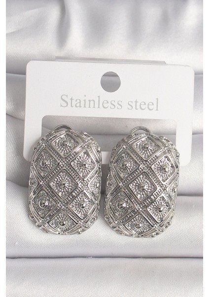 Pirinç Gümüş Renk Motif Işlemeli Kadın Küpe