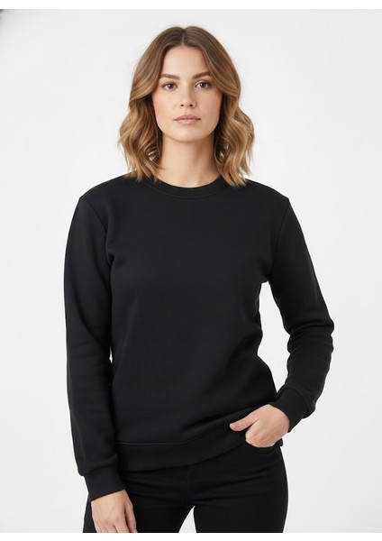 Unisex Relax Fit Rahat Kesim Pamuklu Yumusak Dokulu Içi Polarli Bisiklet Yaka Sweatshirt