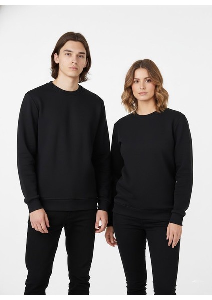 Unisex Relax Fit Rahat Kesim Pamuklu Yumusak Dokulu Içi Polarli Bisiklet Yaka Sweatshirt fiyatları