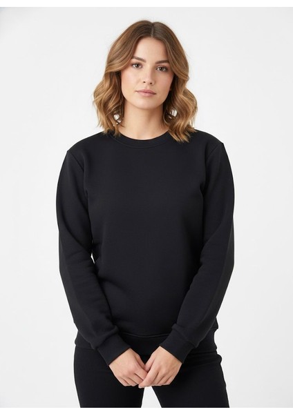 Unisex Relax Fit Rahat Kesim Pamuklu Yumusak Dokulu Içi Polarli Bisiklet Yaka Sweatshirt indirimleri