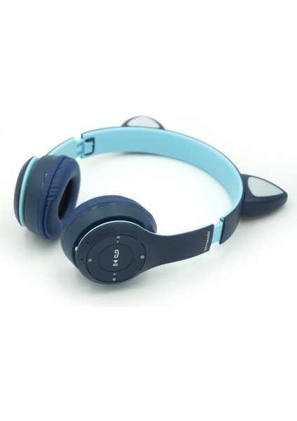 JP-1302 P47M Katlanabilir Kedi Kulaklı Işıklı Kablosuz Kulak Üstü Kulaklık