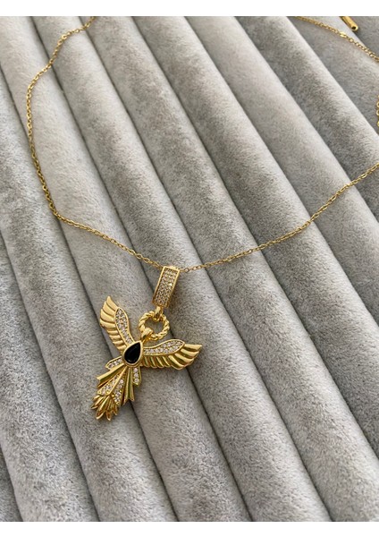 Çelik Kanatlı Model Siyah Taşlı Kolye Kutulu Paketleme fiyatları