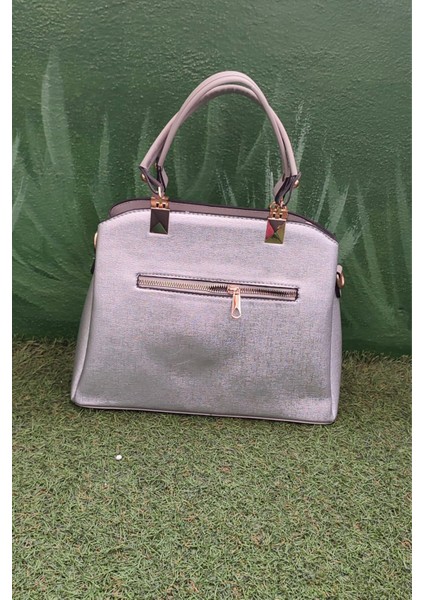 Parlak Gri Kadın El ve Omuz Çantası – Yıldız ve Inci Aksesuar Detaylı, Geometrik Dikişli Şık Model modelleri