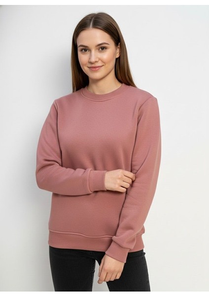 Unisex Relax Fit Rahat Kesim Pamuklu Yumusak Dokulu Içi Polarli Bisiklet Yaka Sweatshirt