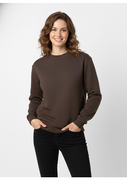 Unisex Relax Fit Rahat Kesim Pamuklu Yumusak Dokulu Içi Polarli Bisiklet Yaka Sweatshirt