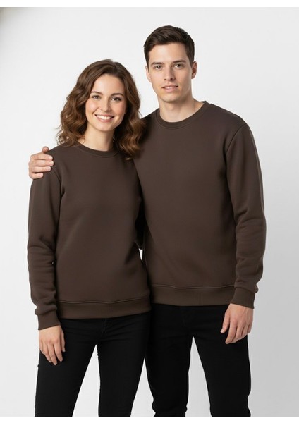 Unisex Relax Fit Rahat Kesim Pamuklu Yumusak Dokulu Içi Polarli Bisiklet Yaka Sweatshirt fiyatları