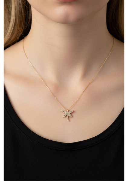 Kelebek Figürlü Zirkon TAŞLI14 Ayar Altın Kolye modelleri