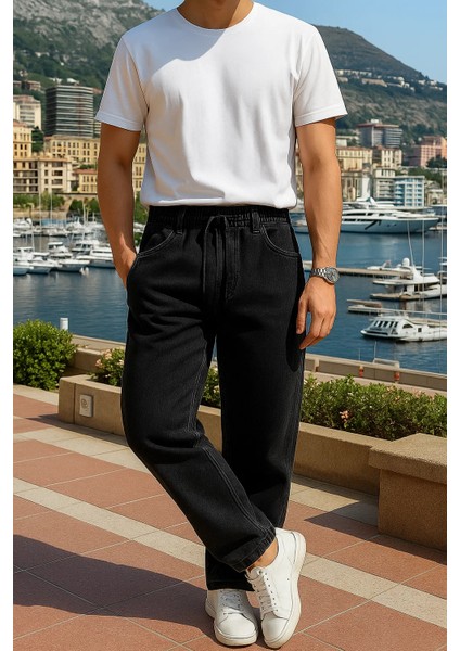 Erkek Beli Lastikli Premium Siyah Baggy Pantolon fırsatları