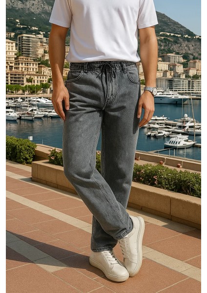 Erkek Beli Lastikli Premium Gri Baggy Pantolon fırsatları