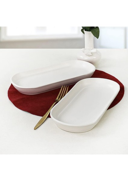 Keramika Mat Beyaz Noyan Kayık Tabak 2 Adet 26 cm