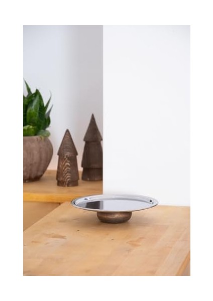 & Ahşap Ayaklı Metal 23 cm Tatlı Meyve Servis/sunum Tepsisi