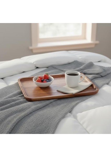 Akasya Ahşap Servis Tepsisi ve Sunumluk (33X24 Cm) | Doğal Akasya Ağacı Kahvaltı, Peynir, Şarküteri ve Ikram Tabağı | Kenarlı Ahşap Tepsi