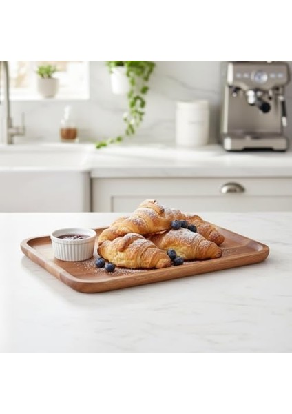 Akasya Ahşap Servis Tepsisi ve Sunumluk (33X24 Cm) | Doğal Akasya Ağacı Kahvaltı, Peynir, Şarküteri ve Ikram Tabağı | Kenarlı Ahşap Tepsi modelleri