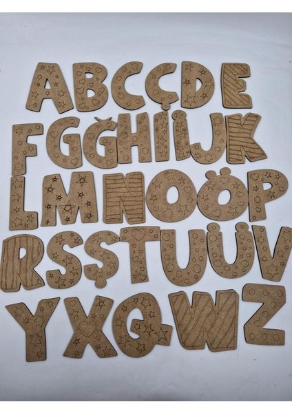 Ahşap Alfabe 32 Adet Harf Özel Kutulu Boyama Okul Dıy Etkinlik Aktivite Sanat 10 cm modelleri