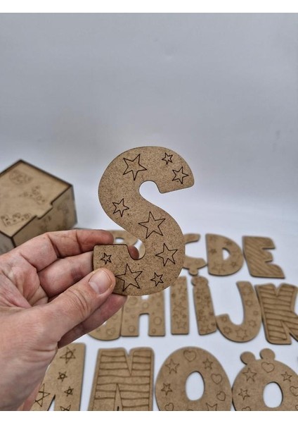 Ahşap Alfabe 32 Adet Harf Özel Kutulu Boyama Okul Dıy Etkinlik Aktivite Sanat 10 cm fırsatları