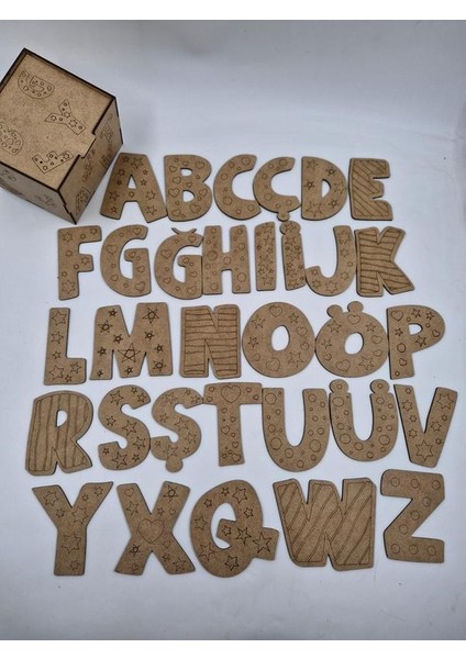 Ahşap Alfabe 32 Adet Harf Özel Kutulu Boyama Okul Dıy Etkinlik Aktivite Sanat 10 cm indirimleri