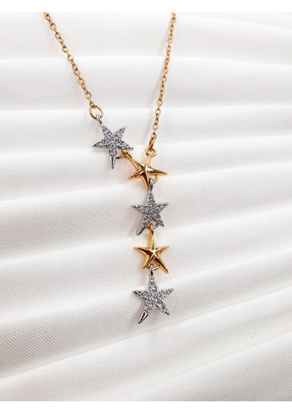 ★★ Altın/gümüş Yıldızlı Asimetrik Zincir Kolye ★★