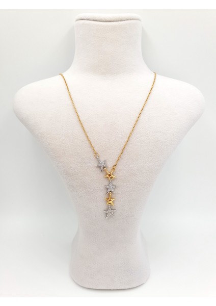 ★★ Altın/gümüş Yıldızlı Asimetrik Zincir Kolye ★★ modelleri