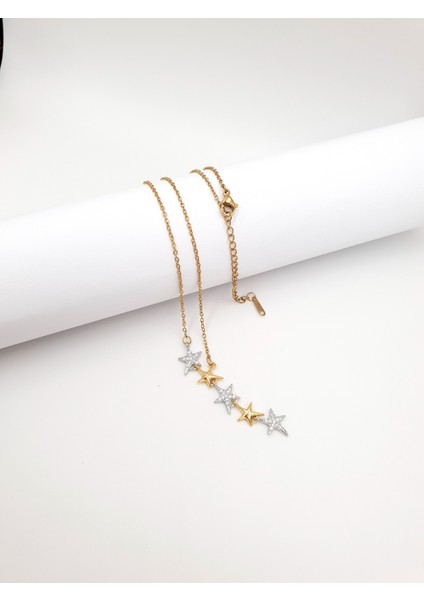 ★★ Altın/gümüş Yıldızlı Asimetrik Zincir Kolye ★★ fırsatları