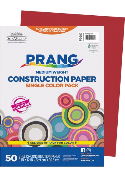 Prang (Formerly Sunworks) Inşaat Kağıdı, Tatil Kırmızısı, 9" x 12", 50 Yaprak