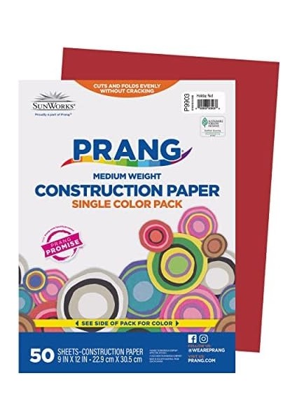 Prang (Formerly Sunworks) Inşaat Kağıdı, Tatil Kırmızısı, 9" x 12", 50 Yaprak fiyatları