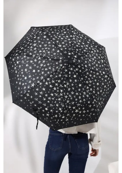 Yıldız Desenli Siyah Otomatik Tam Fonksiyonlu Fiber Tel Şemsiye fırsatları