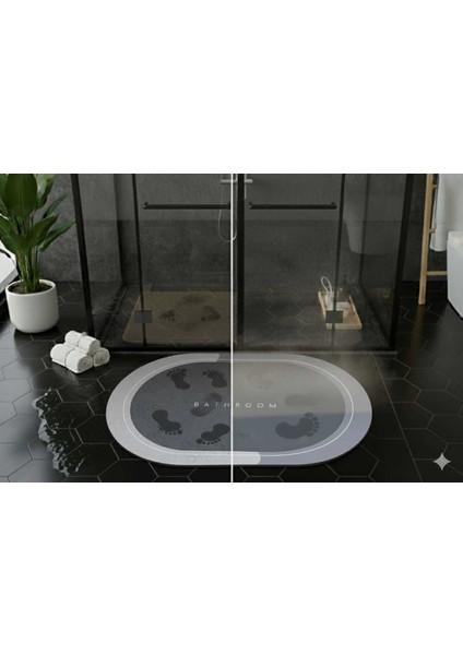 Kaymaz Tabanlı Oval Süper Emici Banyo Paspası Gri - 40X60 cm modelleri