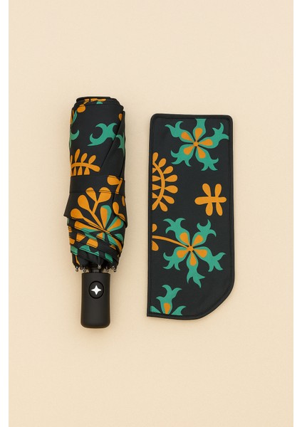 Şık Kadın Çok Renkli Fiber Tel Desenli Tam Fonksiyonlu Şemsiye fiyatları