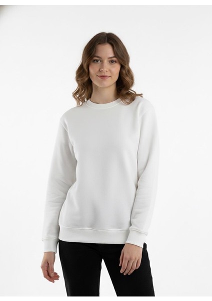 Unisex Relax Fit Rahat Kesim Pamuklu Yumusak Dokulu Içi Polarli Bisiklet Yaka Sweatshirt