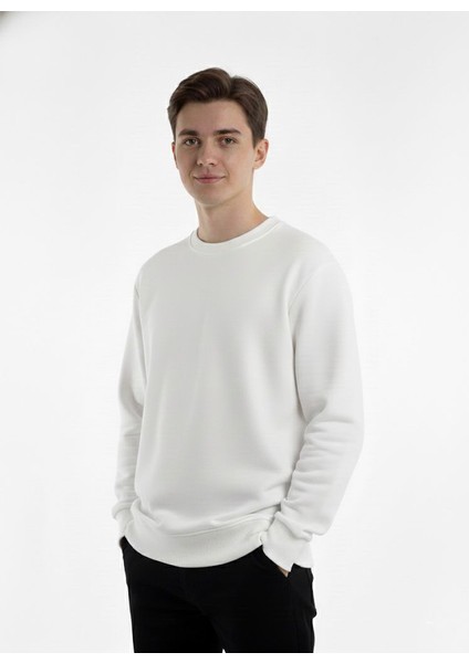 Unisex Relax Fit Rahat Kesim Pamuklu Yumusak Dokulu Içi Polarli Bisiklet Yaka Sweatshirt indirimleri