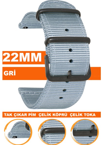xiaomi mi watch s1-s2 yuvarlak kasa uyumlu 22mm premıum nato kumaş tekstil saat kordonu kayışı f39cldb-gr