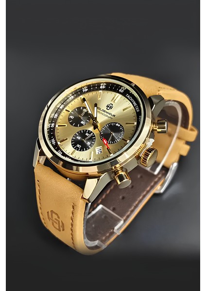 Altın Renk Kadran, Kahverengi Kordon Erkek Kol Saati, Paslanmaz Çelik, Su Geçirmez,