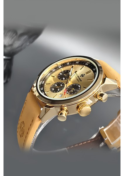 Altın Renk Kadran, Kahverengi Kordon Erkek Kol Saati, Paslanmaz Çelik, Su Geçirmez, fırsatları