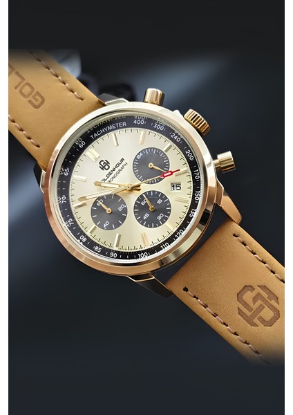 Altın Renk Kadran, Kahverengi Kordon Erkek Kol Saati, Paslanmaz Çelik, Su Geçirmez, indirimleri
