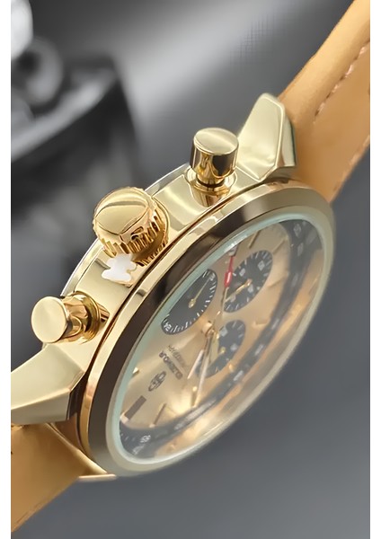 Altın Renk Kadran, Kahverengi Kordon Erkek Kol Saati, Paslanmaz Çelik, Su Geçirmez,